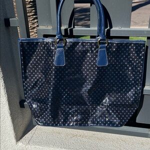 LOVE this tote. Cobalt Blue with Black Patten Punched Design